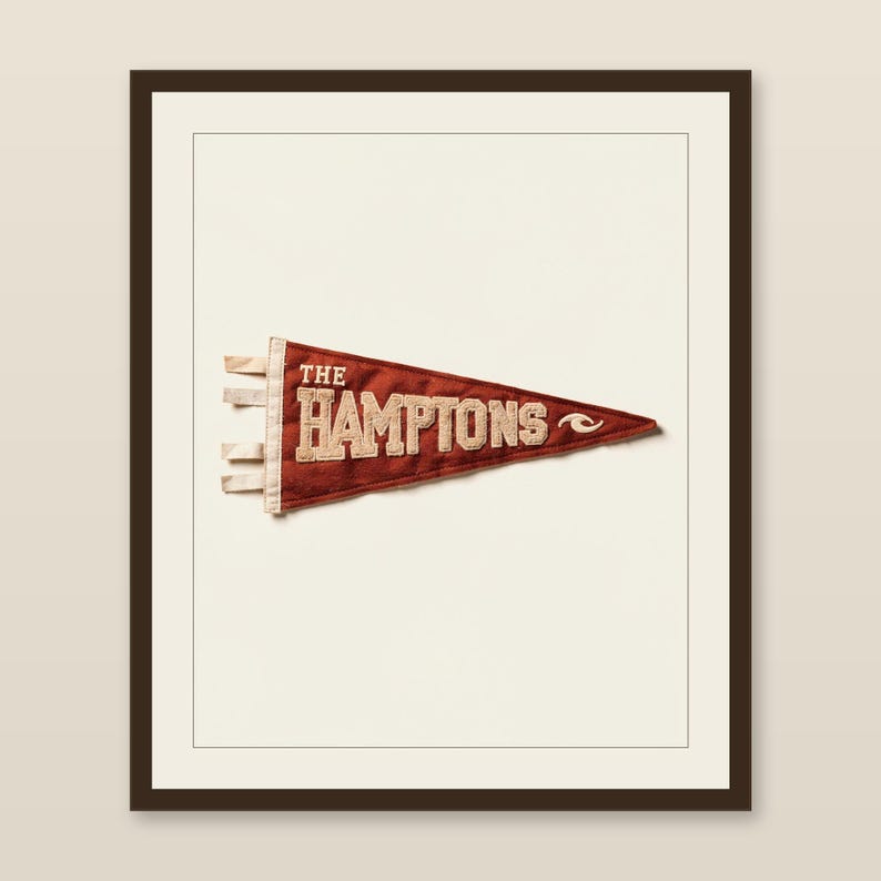 The Hamptons, New York Surf Pennant Print | Vintage Felt Pennant Art | Beach House Decor | Retro Surf Wall Art | Printable Digital Download image 1