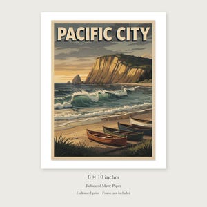 Pacific City Oregon Surf Travel Poster, Framed or Unframed Vintage Style Coastal Print image 7