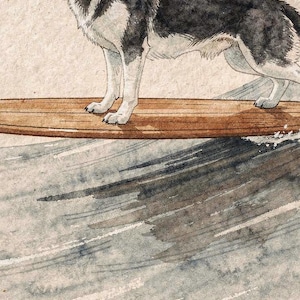 Husky Surfing Art Print | Watercolor Dog Wall Art | Coastal Beach Decor | Printable Instant Download | Funny Surf Dog Gift image 4