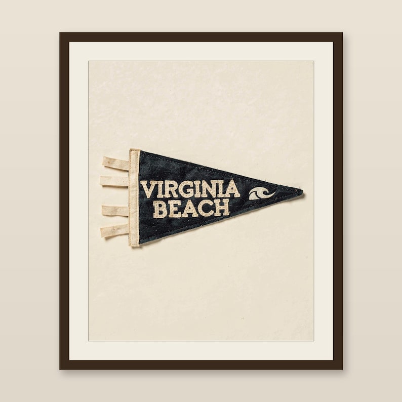Virginia Beach, Virginia Surf Pennant Print | Vintage Felt Pennant Art | Beach House Decor | Retro Surf Wall Art | Printable Digital Downloa image 1