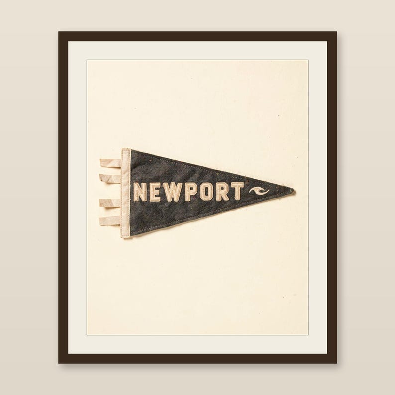 Newport, Rhode Island Surf Pennant Print | Vintage Felt Pennant Art | Beach House Decor | Retro Surf Wall Art | Printable Digital Download image 1