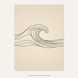 Boho Breaking Wave Line Art - full unframed print view, 300 DPI print-ready quality