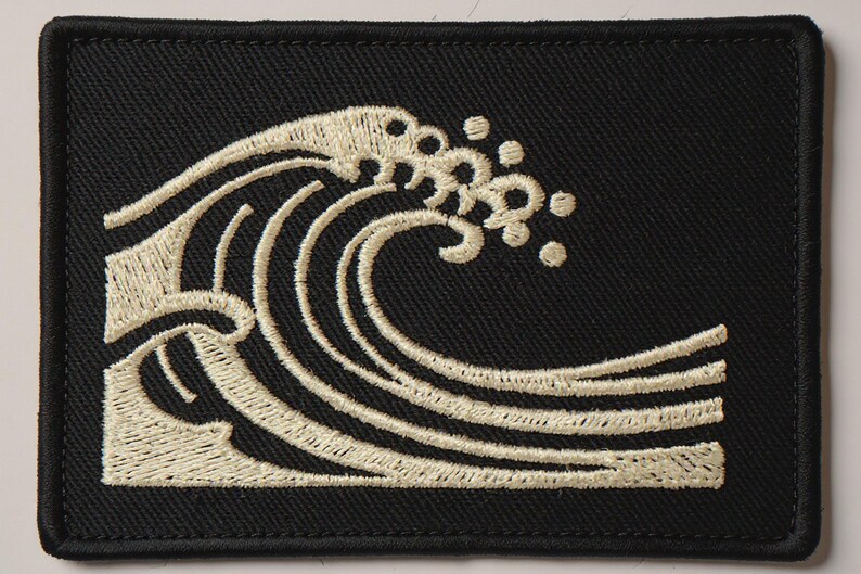 Wave Embroidered Patch Print framed in a home office setting