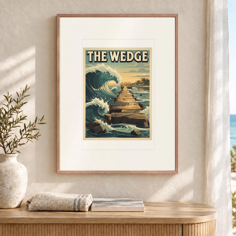 The Wedge Surf Travel Poster, Framed or Unframed Vintage Style Coastal Print image 12