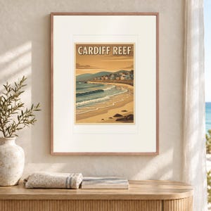 Plakat podróżniczy Cardiff Reef Surf, oprawiony lub nieoprawiony, styl vintage, wydruk nadmorski zdjęcie 12