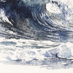 Aquarel golf kunst rollende pauze Indigo oceaan schilderij kust muur decor strandhuis print afdrukbare muur kunst digitale download afbeelding 4