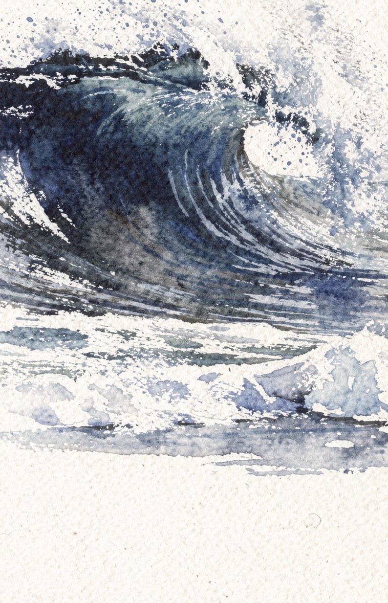 Aquarel golf kunst rollende pauze Indigo oceaan schilderij kust muur decor strandhuis print afdrukbare muur kunst digitale download afbeelding 4