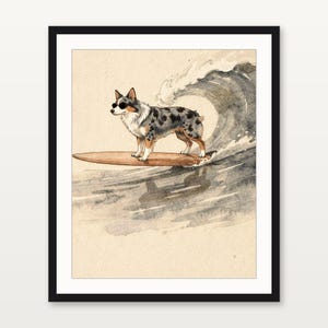 Australian Shepherd Surfing Print | Watercolor Dog Wall Art | Coastal Beach Decor | Printable Instant Download | Aussie Gift image 2