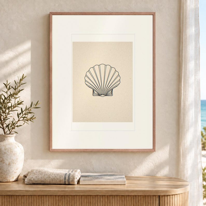Seashell Line Art Print, Framed or Unframed Minimalist Coastal Poster image 12