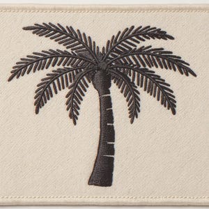 Palm Tree Embroidered Patch Print framed in a modern bedroom setting