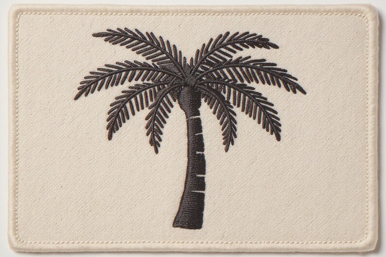 Palm Tree Embroidered Patch Print framed in a modern bedroom setting