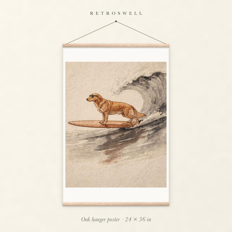 Golden Retriever Surfing Print