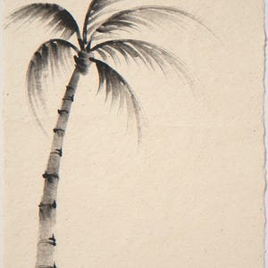Lone palm tree unframed printed artwork and full composition with its paper border.