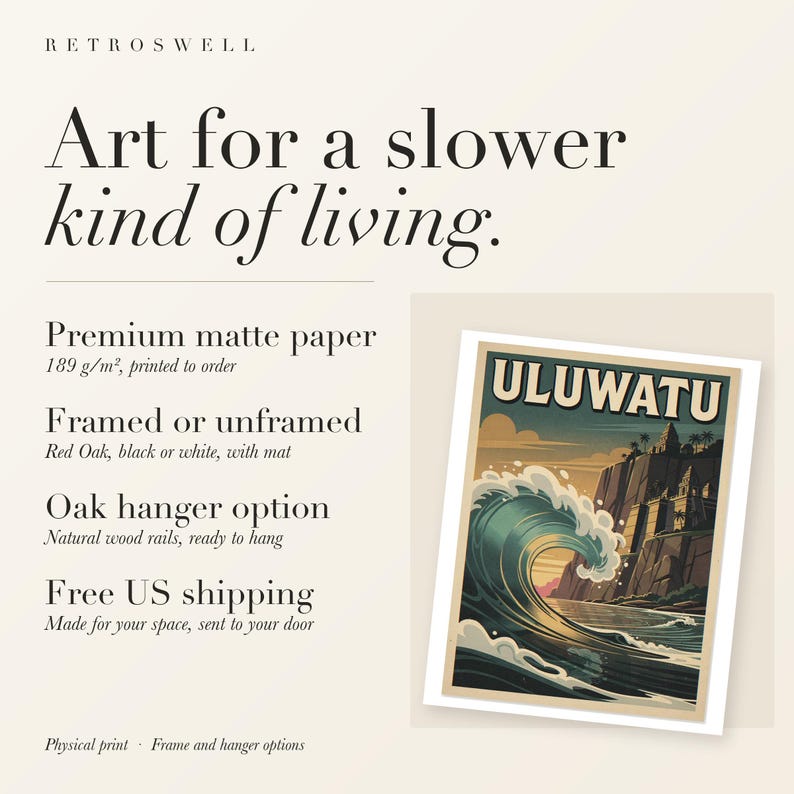 Uluwatu Bali Surf Travel Poster, Framed or Unframed Vintage Style Coastal Print image 11