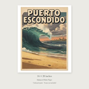 Puerto Escondido Surf unframed 16 by 20 inch print on enhanced matte paper, shown with its white paper border.