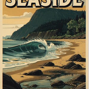 Seaside Surf Travel Poster, Framed or Unframed Vintage Style Coastal Print image 10