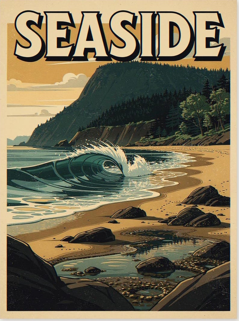 Seaside Surf Travel Poster, Framed or Unframed Vintage Style Coastal Print image 10