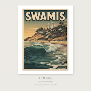 Swamis Surf Travel Poster, Framed or Unframed Vintage Style Coastal Print image 7