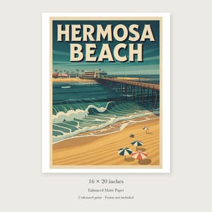 Hermosa Beach Surf unframed 16 by 20 inch print on enhanced matte paper, shown with its white paper border.