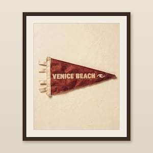 Venice Beach, California Surf Pennant Print | Vintage Felt Pennant Art | Beach House Decor | Retro Surf Wall Art | Printable Digital Downloa image 1