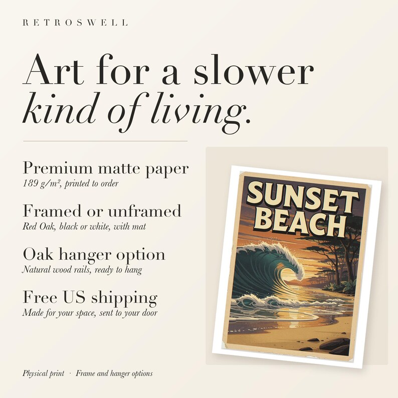 Sunset Beach Hawaii Surf Travel Poster, Framed or Unframed Vintage Style Coastal Print image 11