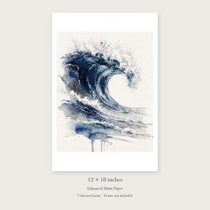 The Crest Wave Watercolor Art Print, Framed or Unframed Coastal Ocean Poster image 8