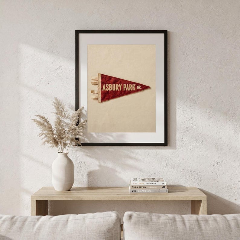 Asbury Park, New Jersey Surf Pennant Print | Vintage Felt Pennant Art | Beach House Decor | Retro Surf Wall Art | Printable Digital Download image 5