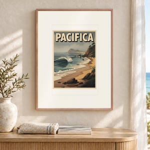 Pacifica Surf Travel Poster, Framed or Unframed Vintage Style Coastal Print image 12