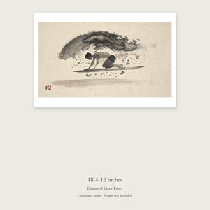Surfer Duck Dive Xieyi Ink unframed 18 by 12 inch print on enhanced matte paper, shown with its white paper border.