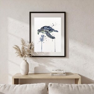 Sea Turtle Watercolor Print Coastal Wall Art Indigo Blue Ocean Painting Beach House Decor Printable Wall Art Digital Download image 6
