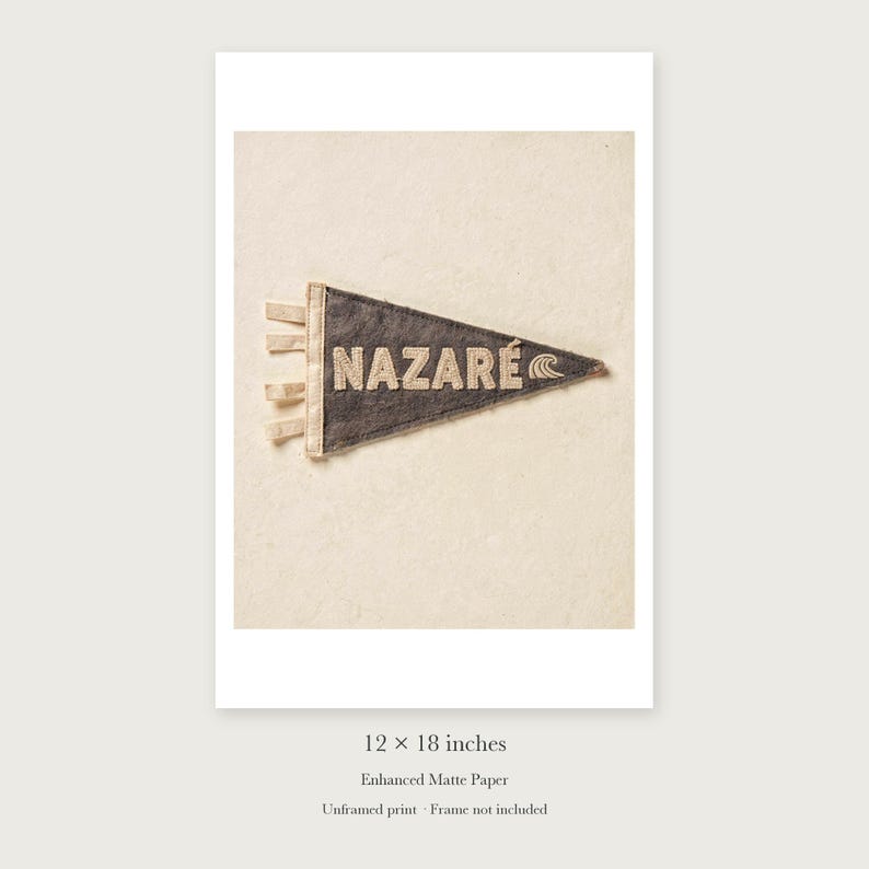Nazaré Surf Pennant unframed 12 by 18 inch print on enhanced matte paper, shown with its white paper border.