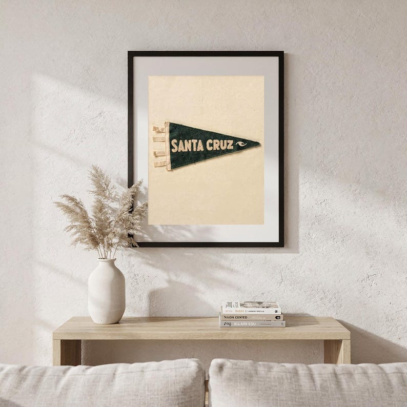 Santa Cruz, California Surf Pennant Print | Vintage Felt Pennant Art | Beach House Decor | Retro Surf Wall Art | Printable Digital Download image 5