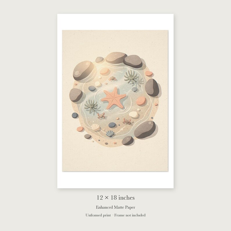 Tide Pool Nursery unframed 12 by 18 inch print on enhanced matte paper, shown with its white paper border.