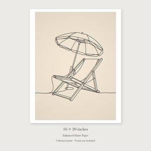 Beach Chair and Umbrella Line unframed 16 by 20 inch print on enhanced matte paper, shown with its white paper border.