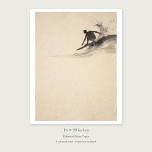 Surfer Cutback Ink Style unframed 16 by 20 inch print on enhanced matte paper, shown with its white paper border.