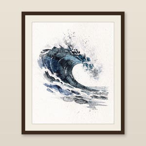 Watercolor Wave Painting Print, Indigo Barrel Ocean Art, Coastal Wall Decor, Surf Art, Beach House Gift, Printable Wall Art Digital Download
