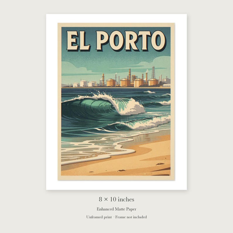 El Porto Manhattan Beach Surf unframed 8 by 10 inch print on enhanced matte paper, shown with its white paper border.
