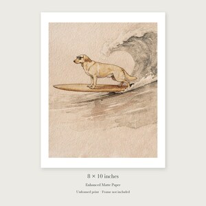 Yellow Labrador Surfing unframed 8 by 10 inch print on enhanced matte paper, shown with its white paper border.