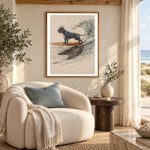 Stampa artistica di un Pit Bull che fa surf / Quadro con cane ad acquerello (Download digitale) immagine 5