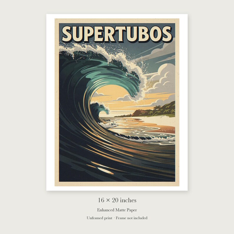 Supertubos Surf unframed 16 by 20 inch print on enhanced matte paper, shown with its white paper border.