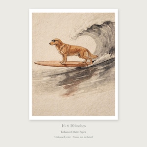 Golden Retriever Surfing Art Print, Framed or Unframed Watercolor Style Dog Poster image 9