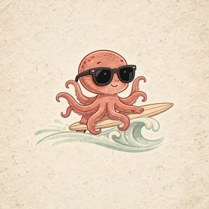 Surfing Octopus full artwork and composition, shown flat without a room setting.