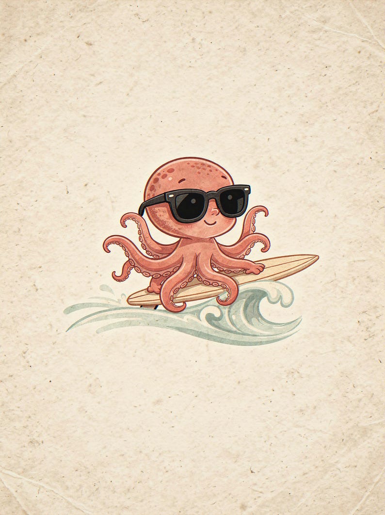 Octopus Surfing Art Print