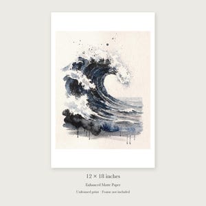 Storm Wave Watercolor unframed 12 by 18 inch print on enhanced matte paper, shown with its white paper border.