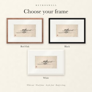 Frame options for Swimming Dog Xieyi Ink: Red Oak, black and white wood frames, each with a white mat.