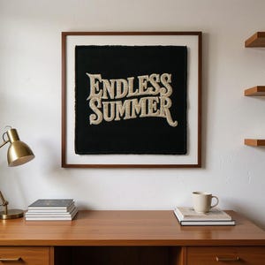 Endless Summer Embroidered Patch Print framed in a home office setting
