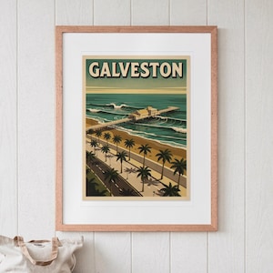 Galveston Texas Surf Travel Poster, Framed or Unframed Vintage Style Coastal Print image 13