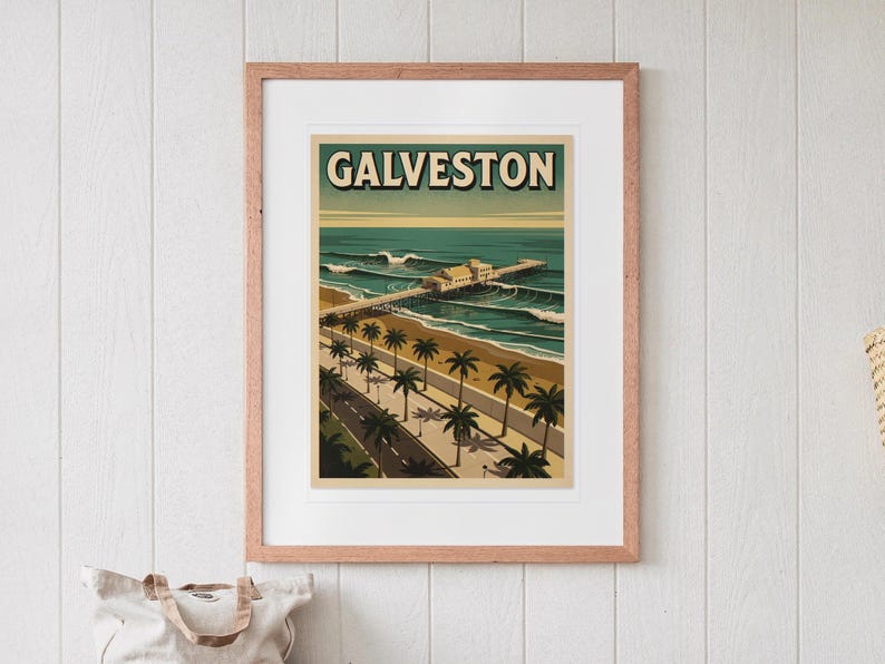 Galveston Texas Surf Travel Poster, Framed or Unframed Vintage Style Coastal Print image 13