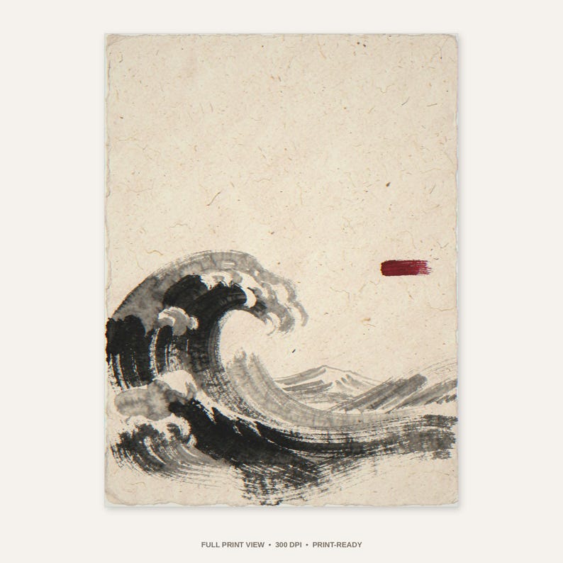 Sumi-e Wave Ink Painting (Digital Download)