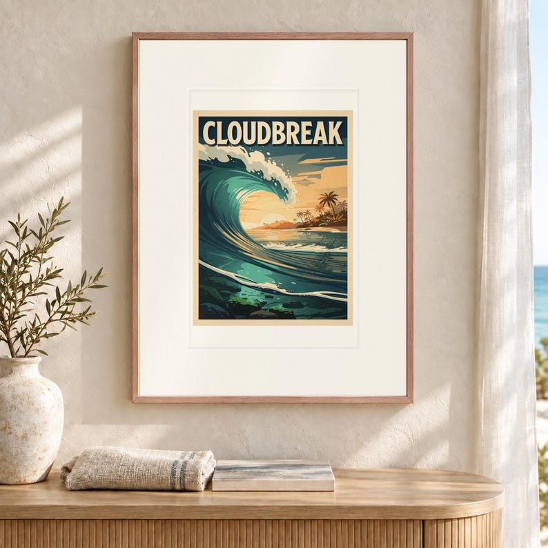 Cloudbreak Surf Reiseposter, gerahmt oder ungerahmt, Vintage-Stil Küstenmotiv Bild 12